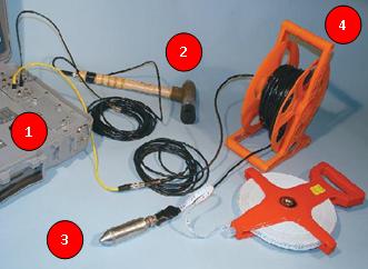 Image of the sensors, controller and cables for Parallel Seismic