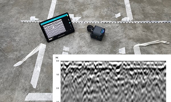 GPR scanning of steel reinforced concrete. This method produces a fuzzy and unclear image